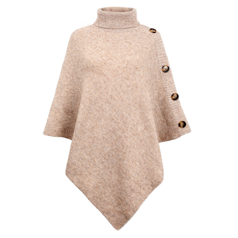 Casual High Neck Knitted Cloak Coats for Women-Coats & Jackets-Apricot-F-Free Shipping at meselling99