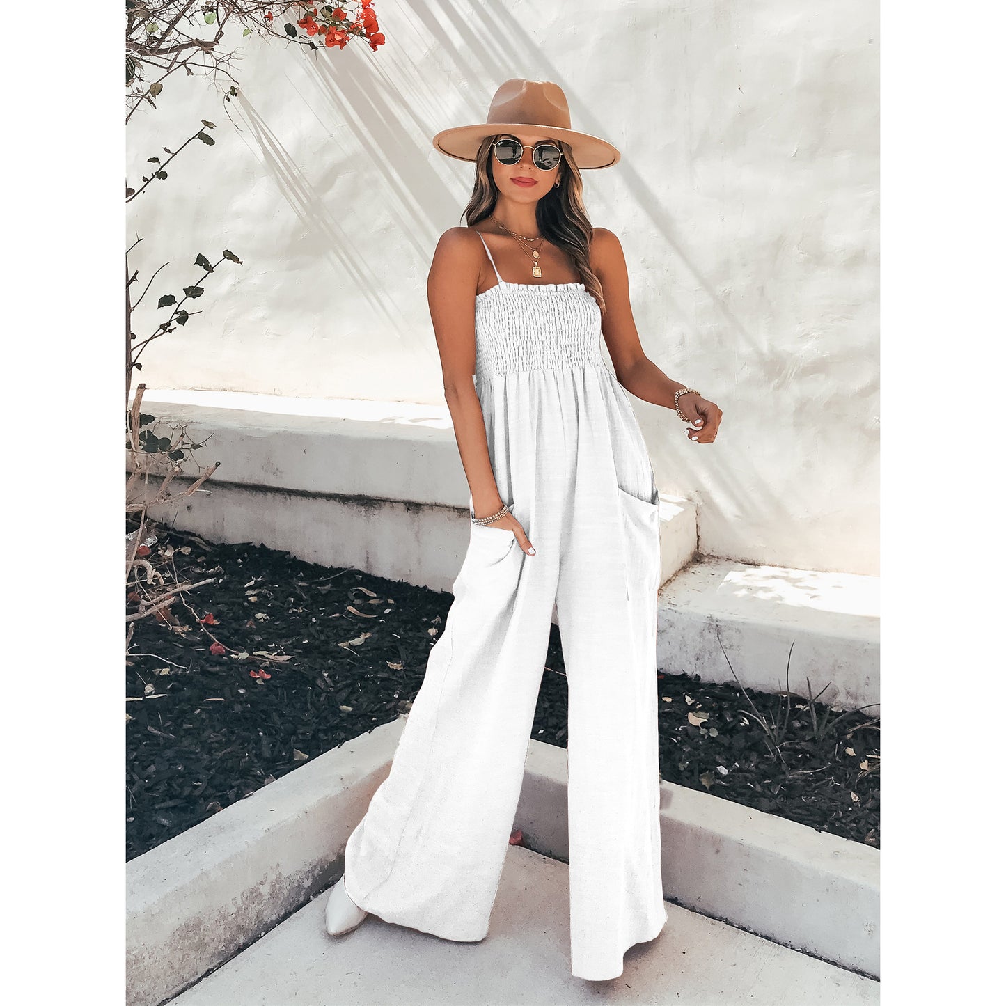 Sexy Leisure Holidy Loose Jumpsuits-White-S-Free Shipping at meselling99