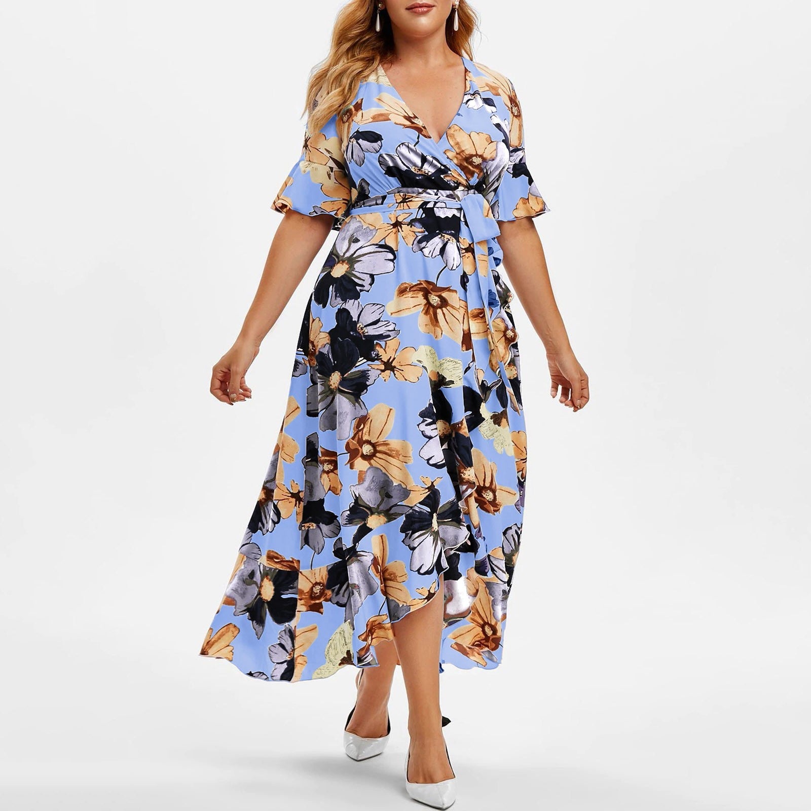 Casual Boho Irregular Plus Sizes Summer Women Dresses-Dresses-Blue-L-Free Shipping at meselling99