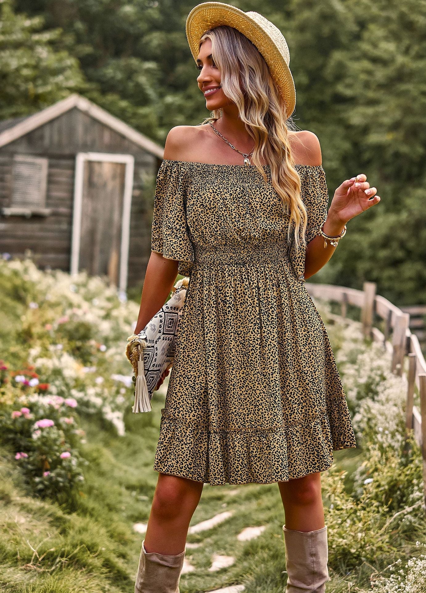 Casual Off The Shoulder A Line Dresses-Dresses-Brown-S-Free Shipping at meselling99