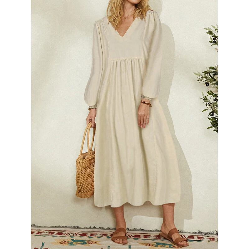 Leisure Cotton Long Sleeves Day Dresses-Maxi Dresses-White-M-Free Shipping at meselling99