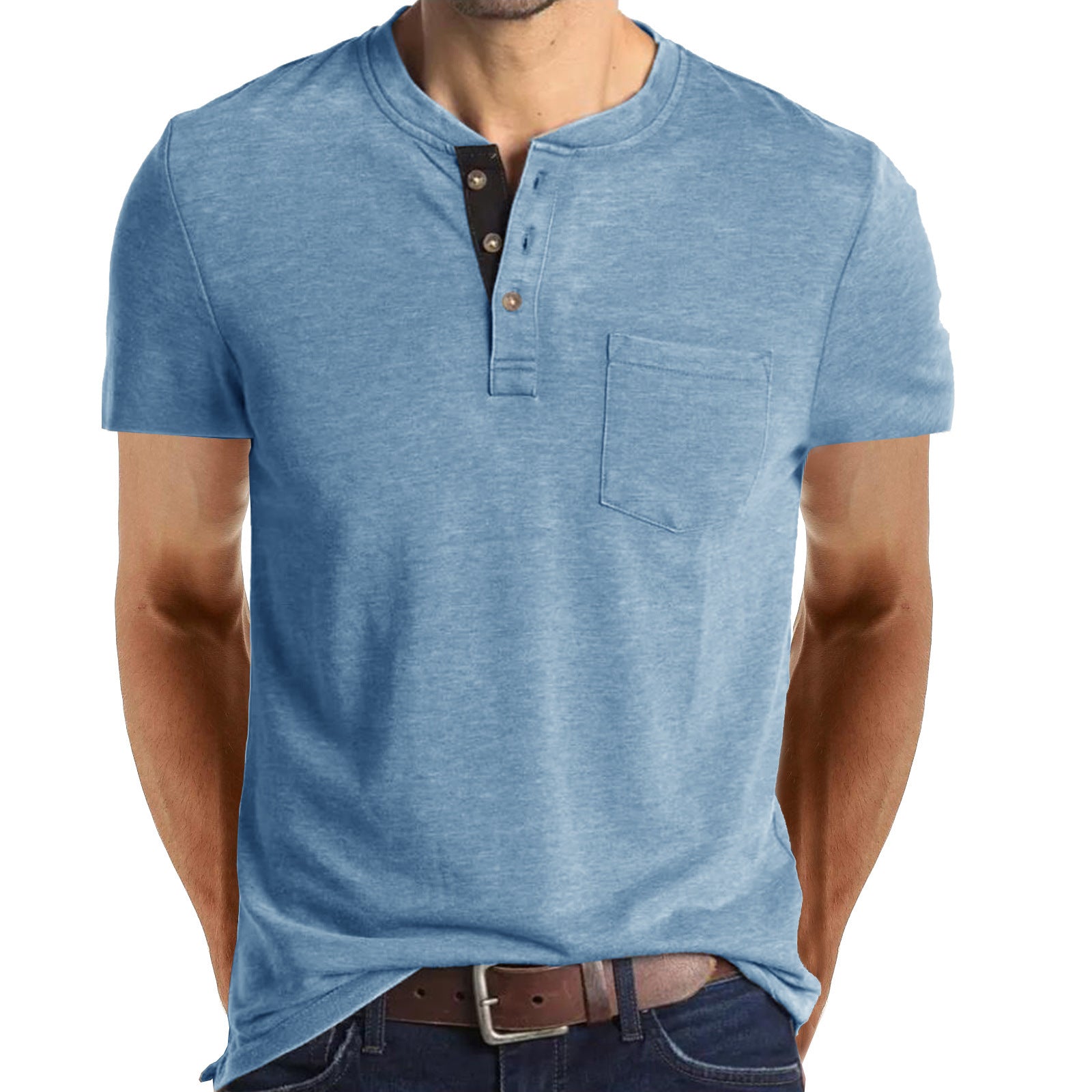 Casual Summer Short Sleeves Men T Shirts-Shirts-Light Blue-S-Free Shipping at meselling99