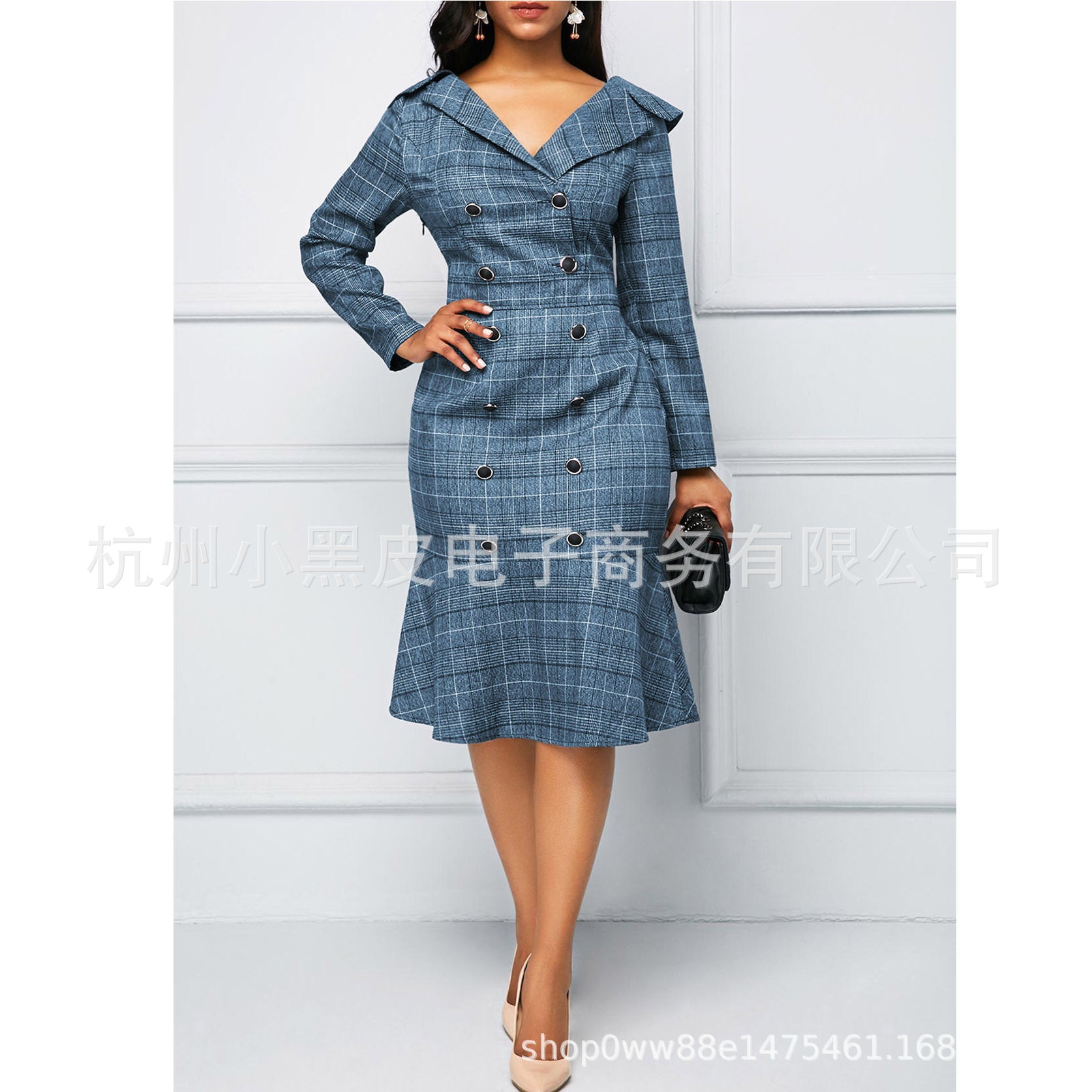 Elegant Office Lady Women Plus Sizes Dresses-Dresses-Blue-S-Free Shipping at meselling99