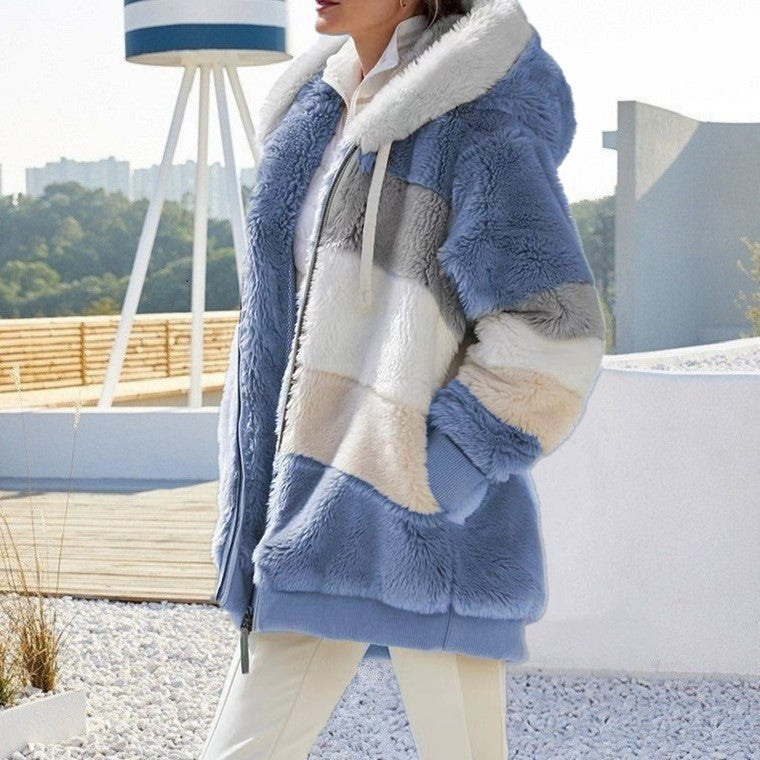 Winter Velvet Zipper Hoodies Overcoat for Women-Blue-S-Free Shipping at meselling99