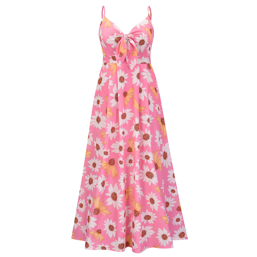 Women Summer High Waist Sunflower Long Maxi Dresses-Dresses-Pink-S-Free Shipping at meselling99