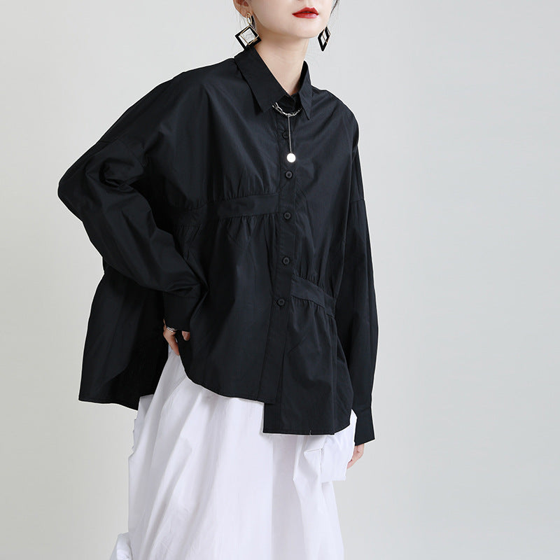 Vintage Irregular Long Sleeves Fall Shirts-Women Shirts-Black-One Size-Free Shipping at meselling99
