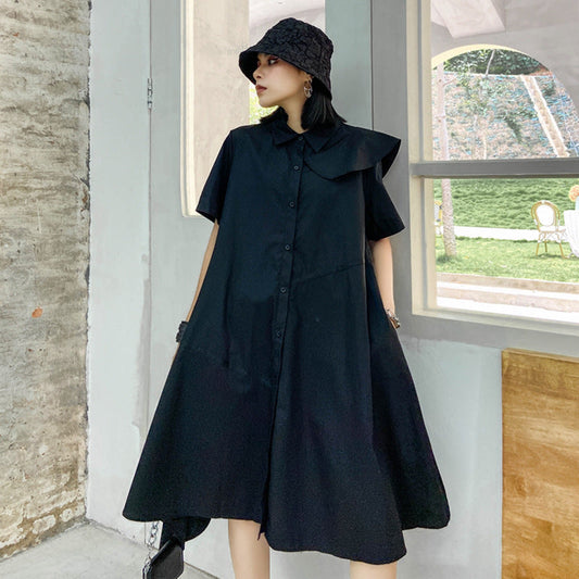 Vintage Summer Irregular Black Shirts Dresses-Dresses-Free Shipping at meselling99