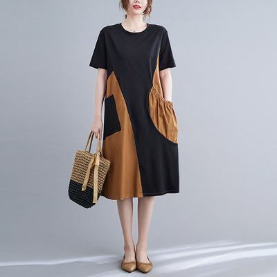 Vintage Short Sleeves Women Midi Dresses-Dresses-Khaki-One Size-Free Shipping at meselling99