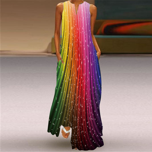 Fashion Women Face Print Loose Long Maxi Dresses-Maxi Dresses-VLCQ-144-S-Free Shipping at meselling99