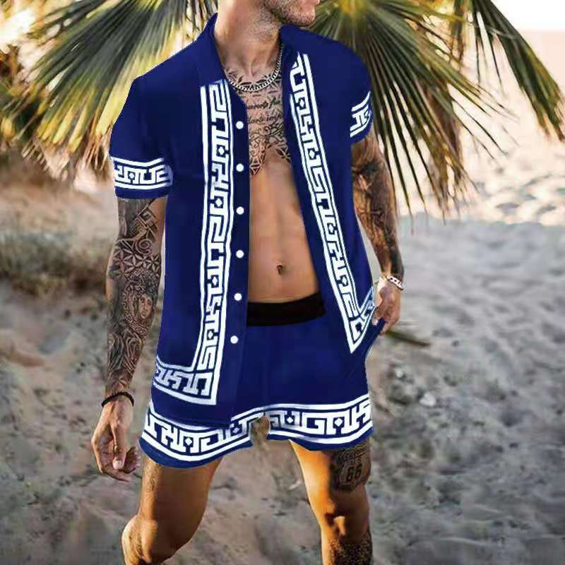 Casual Summer Beach Shorts&shirts for Men-Dark Blue-M-Free Shipping at meselling99
