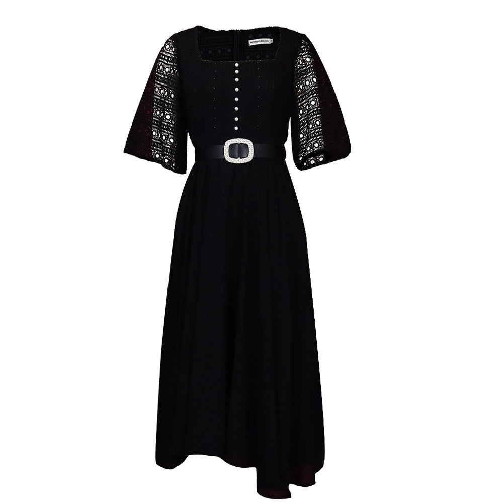 Elegant Chiffon Women Dresses with Belt-Dresses-Black-S-Free Shipping at meselling99