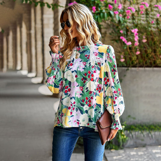 Elegant Floral Print Long Sleeves Blouses-Shirts & Tops-Free Shipping at meselling99