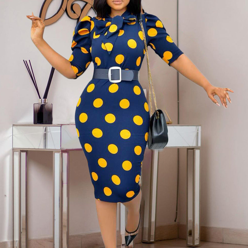 Sexy Bow Dot Office Lady Sheath Dresses-Dresses-Yellow-S-Free Shipping at meselling99