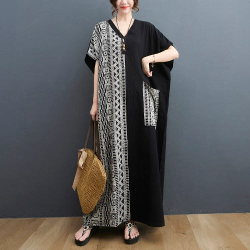 Vintage Pocket Design Plus Sizes Long Cozy Dresses-Dresses-Black-One Size-Free Shipping at meselling99