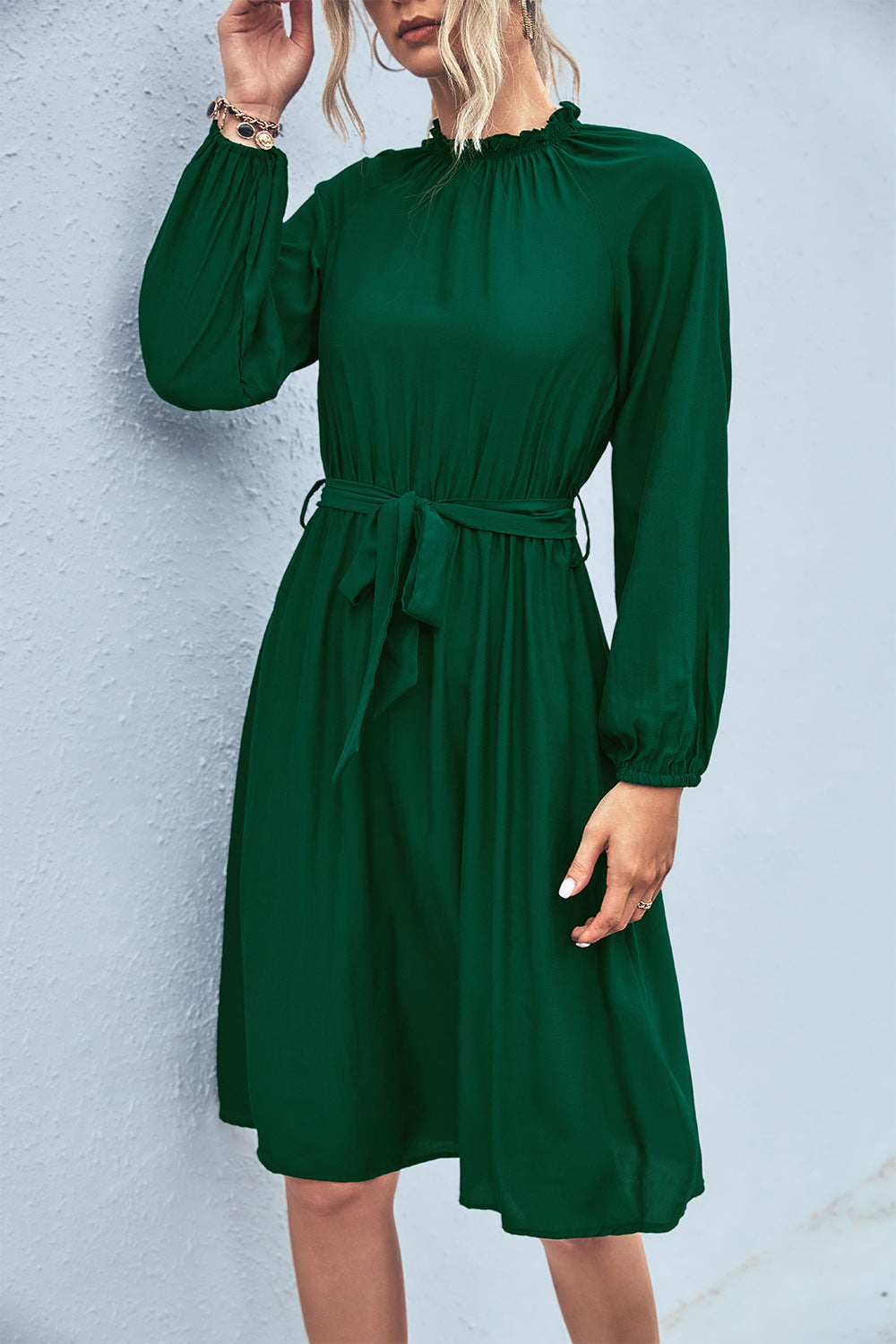 Elegant Long Sleeves Lace Up Women Dresses-Dresses-Green-S-Free Shipping at meselling99