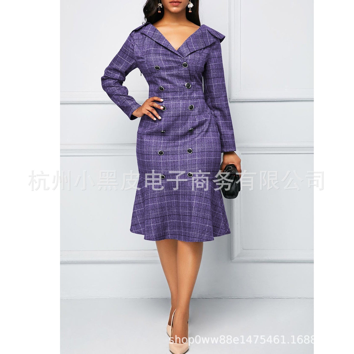 Elegant Office Lady Women Plus Sizes Dresses-Dresses-Purple-S-Free Shipping at meselling99