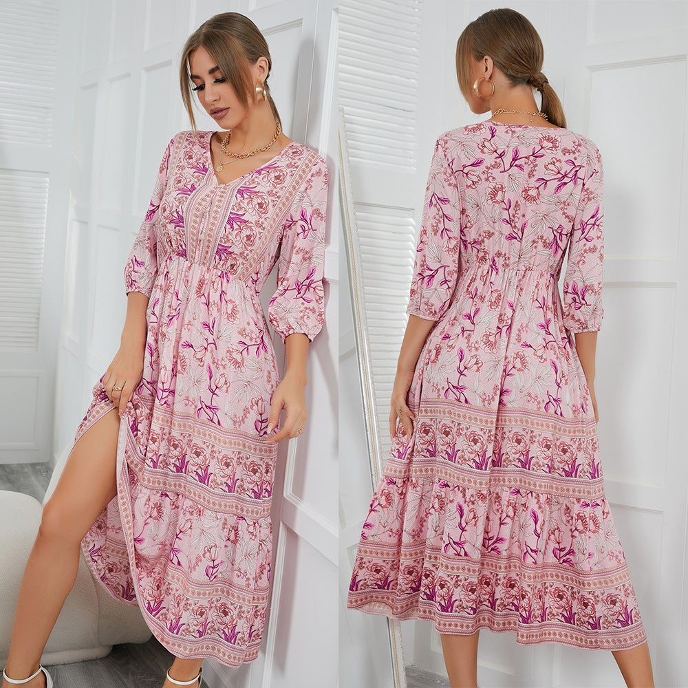 Fairy Summer Boho High Waist Holiday Dresses-Pink-S-Free Shipping at meselling99