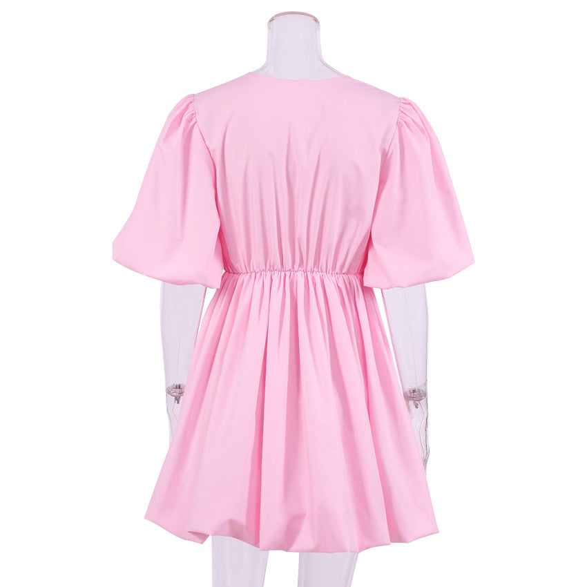 Fashion Summer Puff Sleeves Mini Dresses-Dresses-Free Shipping at meselling99