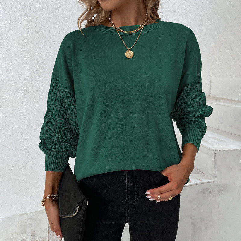 Fashion Round Neck Twist Knitted Pullover Sweaters-Shirts & Tops-Green-S-Free Shipping at meselling99