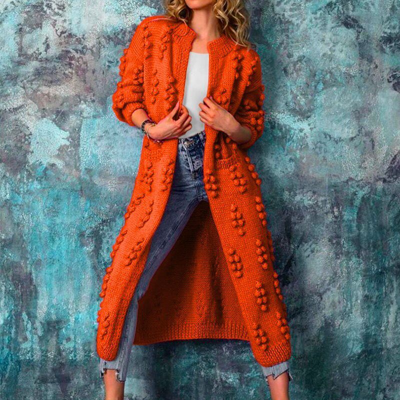 Casual Knitting Long Cardigan Coats for Women-Overcoat-Orange-S-Free Shipping at meselling99