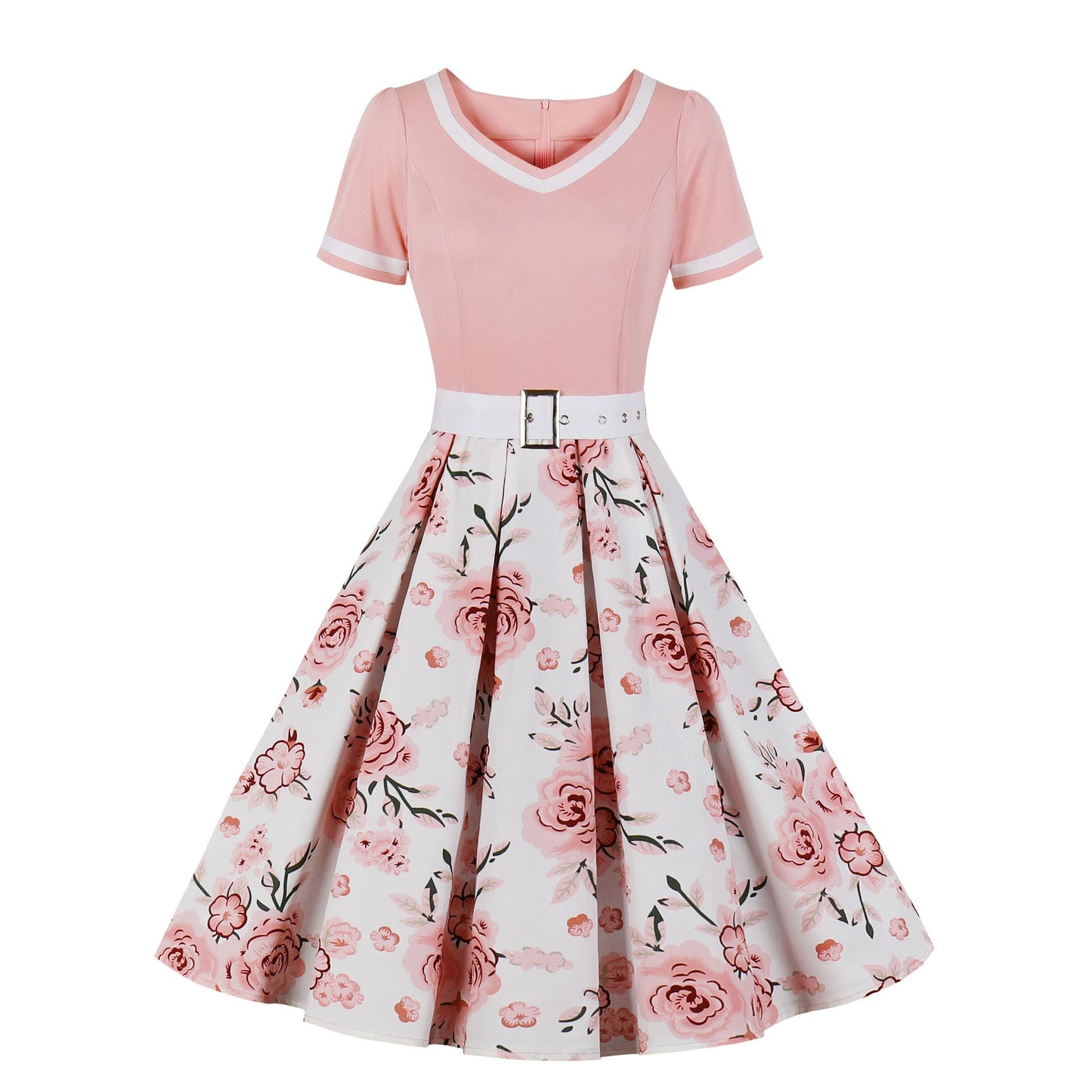 Retro Floral Print Ball Dresses-Dresses-Pink-S-Free Shipping at meselling99