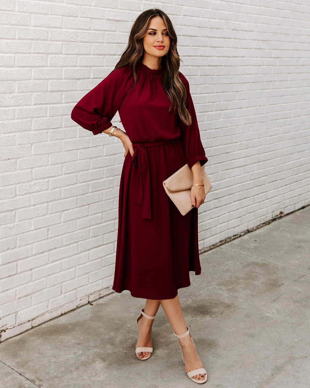 Elegant Long Sleeves Dresses for Women-Dresses-Wine Red-S-Free Shipping at meselling99