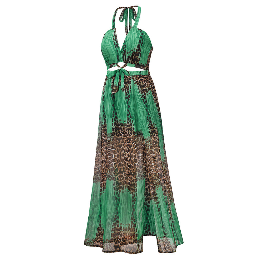 Sexy Leopard Backless Chiffon Boho Dresses-Dresses-Free Shipping at meselling99