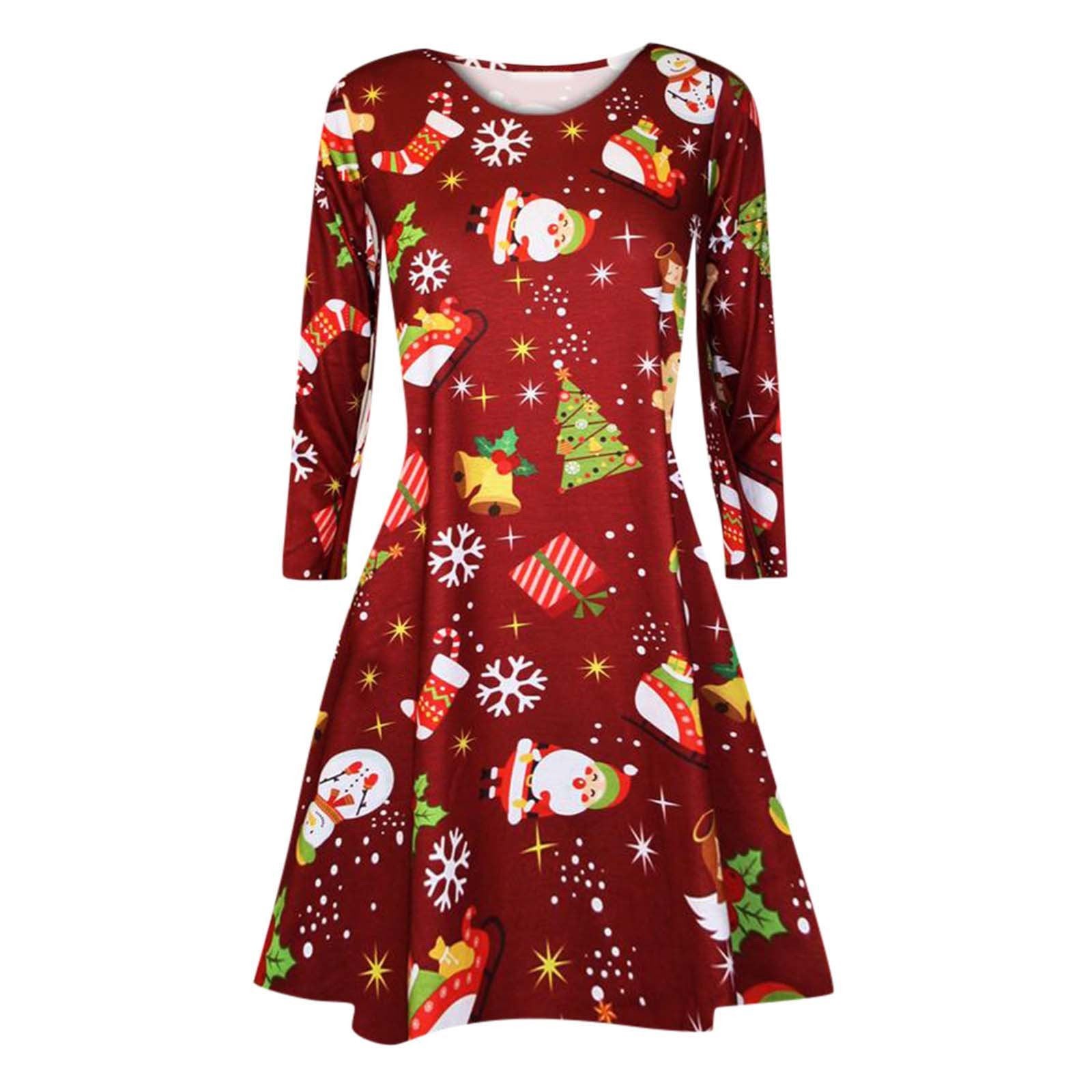 Merry Christmas Santa Claus Women Long Sleeves Dresses-Dresses-5-S-Free Shipping at meselling99