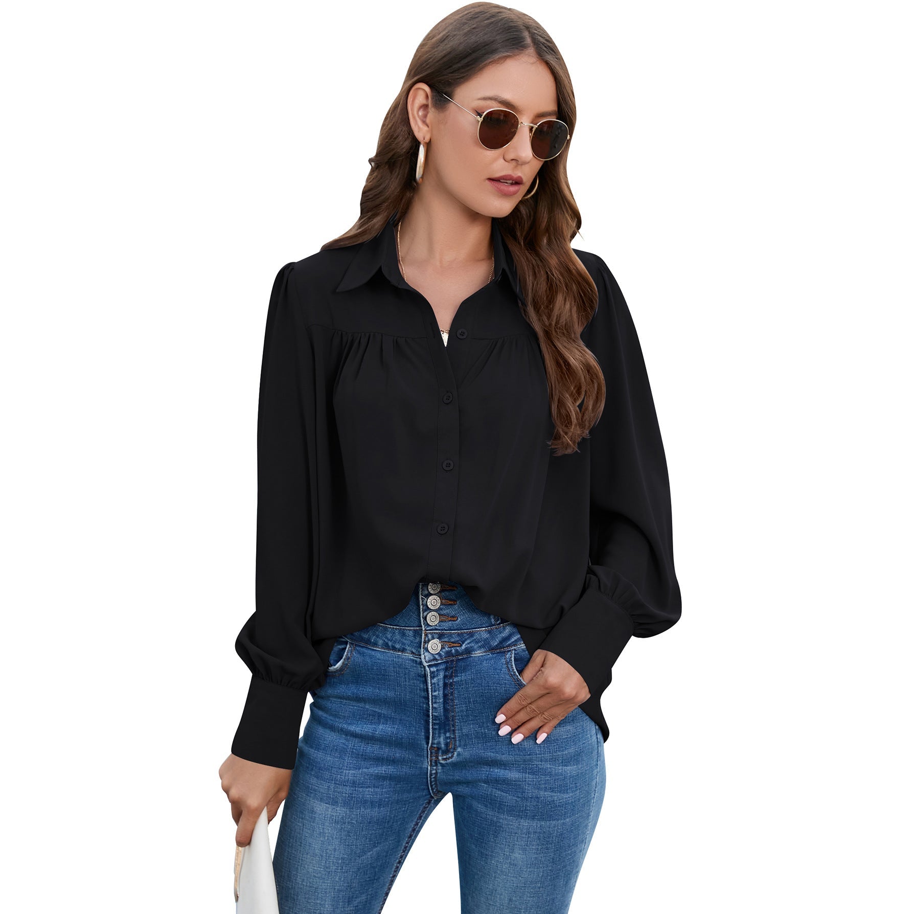 Casual Chiffon Long Sleeves Blouses for Women-Shirts & Tops-Black-S-Free Shipping at meselling99