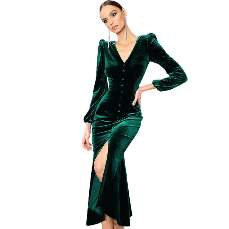 Elegant Fall Long Dresses for Women-Dresses-Green-S-Free Shipping at meselling99