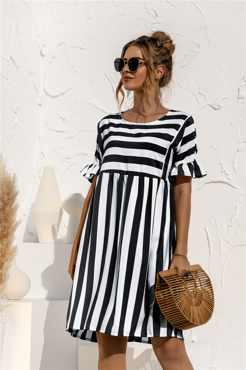 Casual Striped Short Sleeves Summer Daily Dresses-Dresses-Free Shipping at meselling99