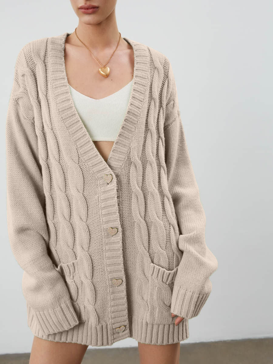 Casual Loose Knitted Women Fall Cardigan Overcoat-Khaki-S-Free Shipping at meselling99