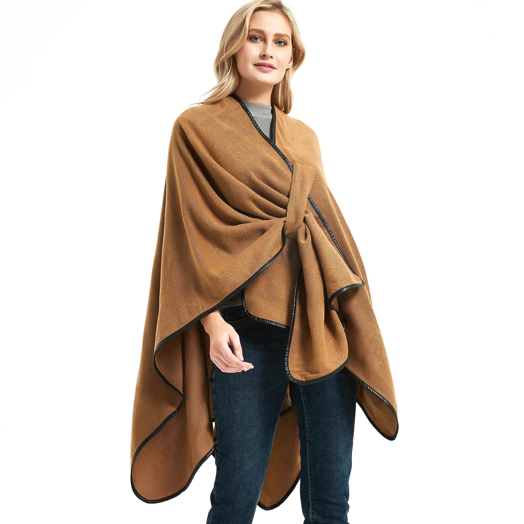 Casual Brown Shawl With Buckle Design for Women-Shawls-Brown-150cm-Free Shipping at meselling99