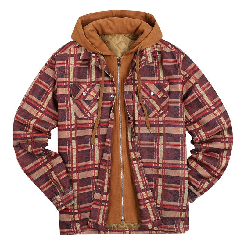 Plaid Winter Hoodies Jacket Outerwear for Men-Outerwear-Brown-S-Free Shipping at meselling99
