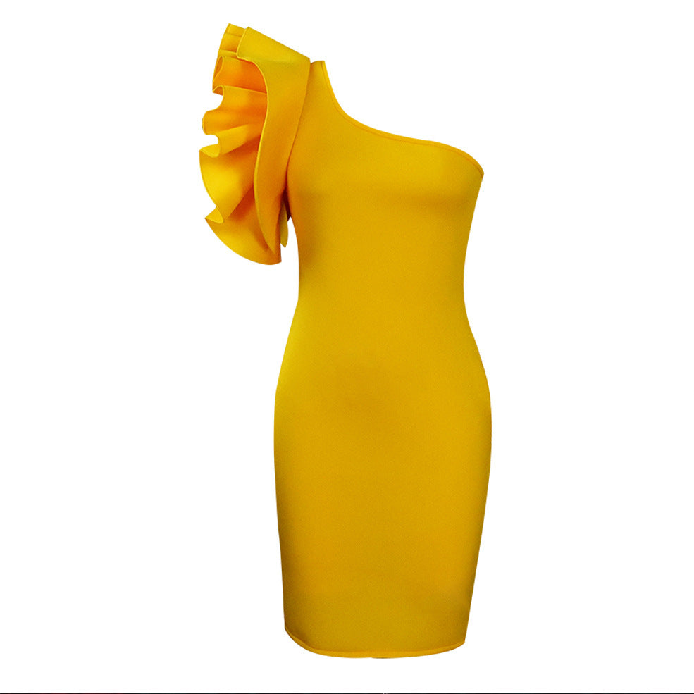 Summer One Shoulder Sexy Party Dresses for Women-Dresses-Yellow-S-Free Shipping at meselling99