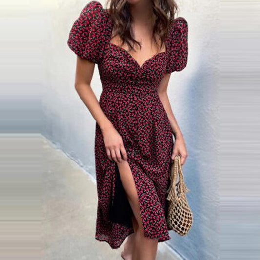 Fashion Sweetheart Puff Sleeves Dresses-Sexy Dresses-Red-S-Free Shipping at meselling99