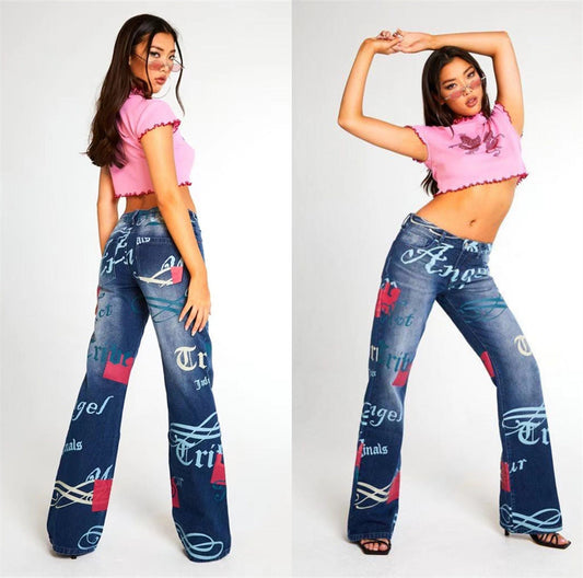 Casual Letter Print High Waist Pants-Pants-Free Shipping at meselling99