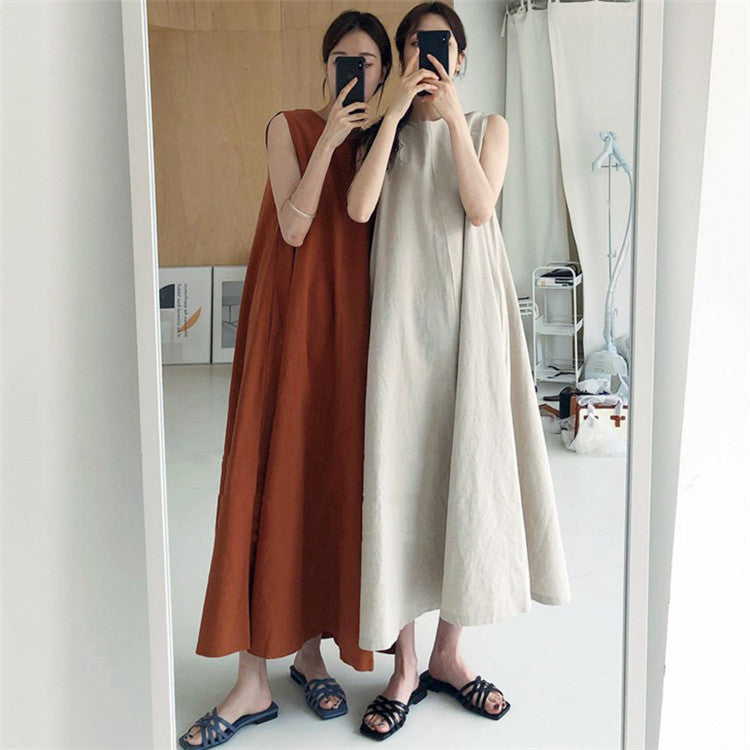 Vintage Cozy Sleeveless Vest Long Dresses with Pockets-Dresses-Free Shipping at meselling99