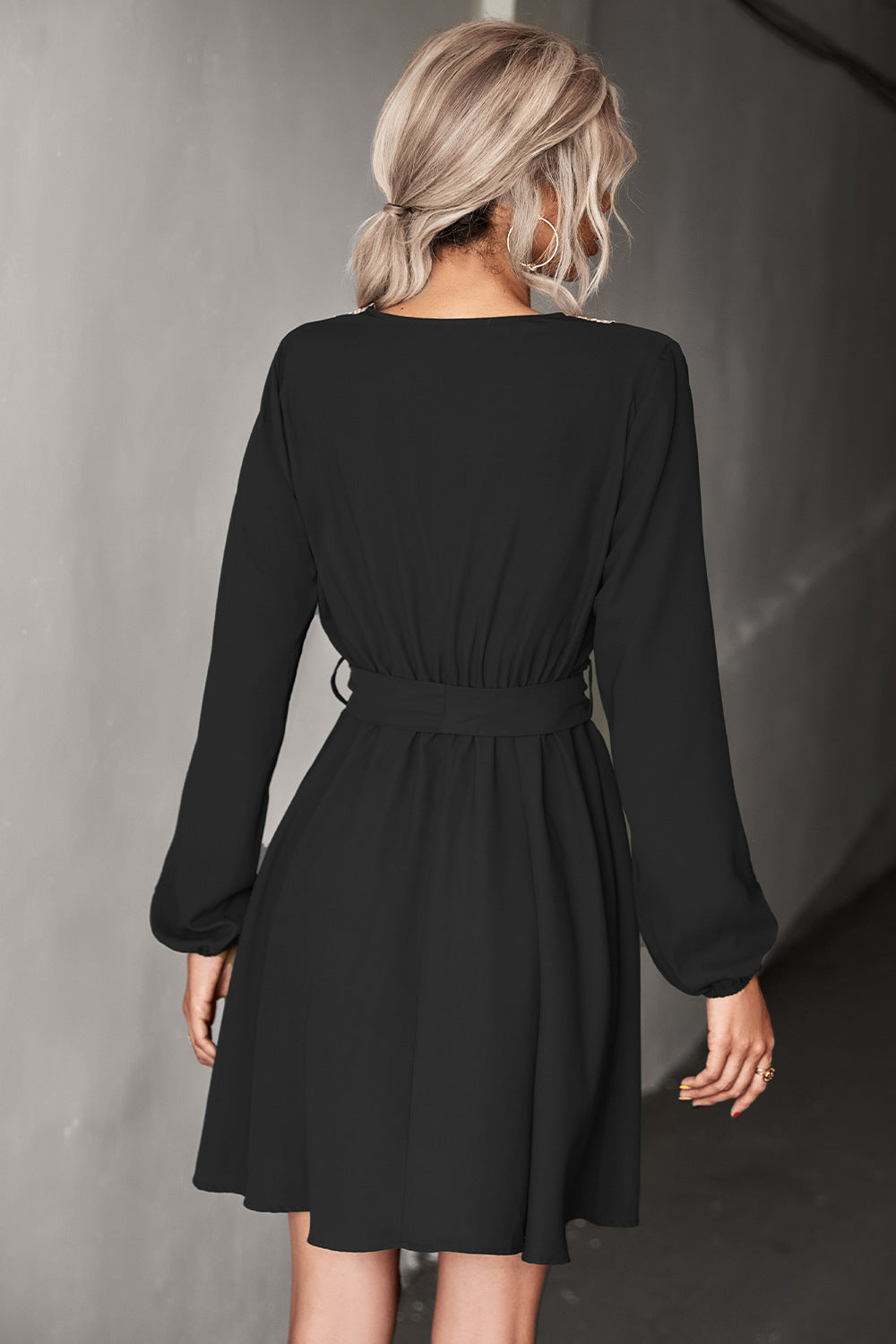 Fashion V Neck Long Sleeves Mini Dresses-Dresses-Free Shipping at meselling99