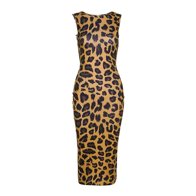 Sexy Leopard Print U Neck Backless Bodycon Dresses-Dresses-Free Shipping at meselling99