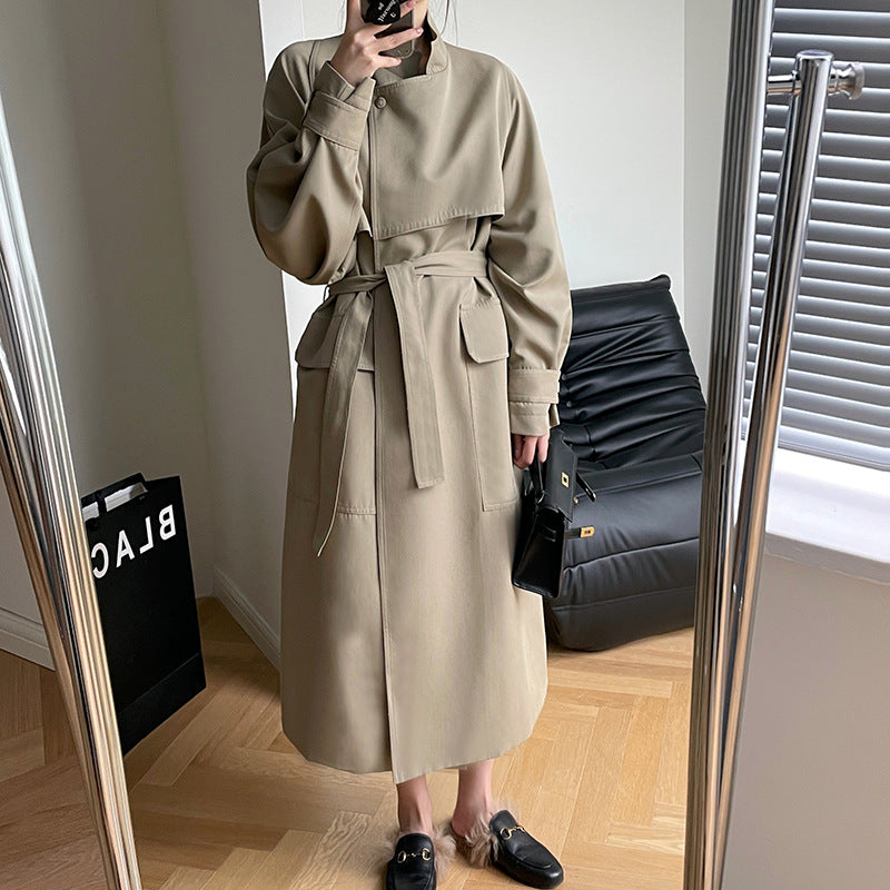 Casual Fashion Women Long Overcoats with Belt-Outerwear-Khaki-S-Free Shipping at meselling99