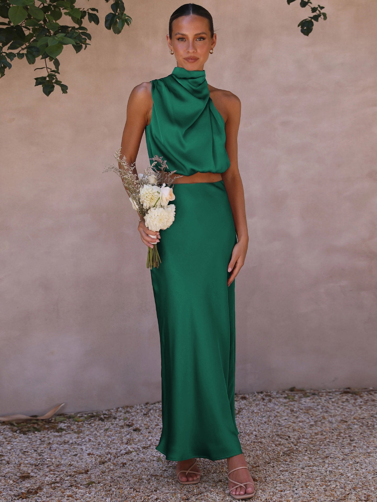 Sexy High Neck Tops and Long Skirts Two Pieces Evening Dresses-Dresses-Dark Green-S-Free Shipping at meselling99