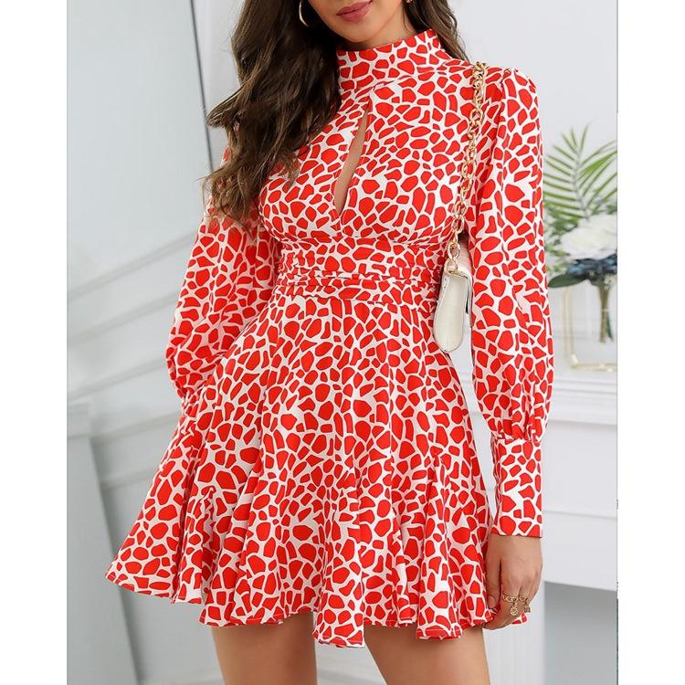 Women Summer Long Sleeves Floral Print Dresses-Casual Dresses-Red-S-Free Shipping at meselling99