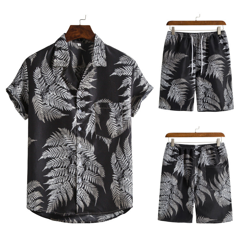 Summer Hawaii Floral Men‘s Beach Sets-Suits-TZ04-Gray-M-Free Shipping at meselling99