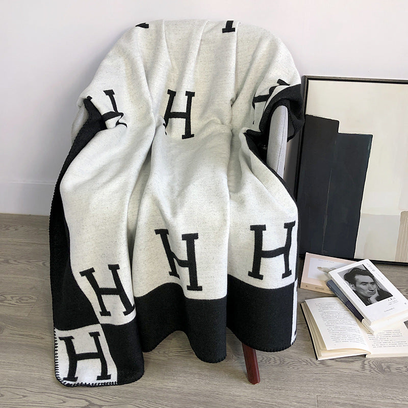 H Letter Design Wool Warm Thick Blanket-15-135*170CM-Free Shipping at meselling99
