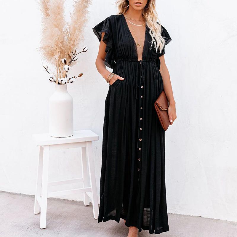 Classy Summer Beach Simple Long Dress-Maxi Dresses-Black-One Size-Free Shipping at meselling99