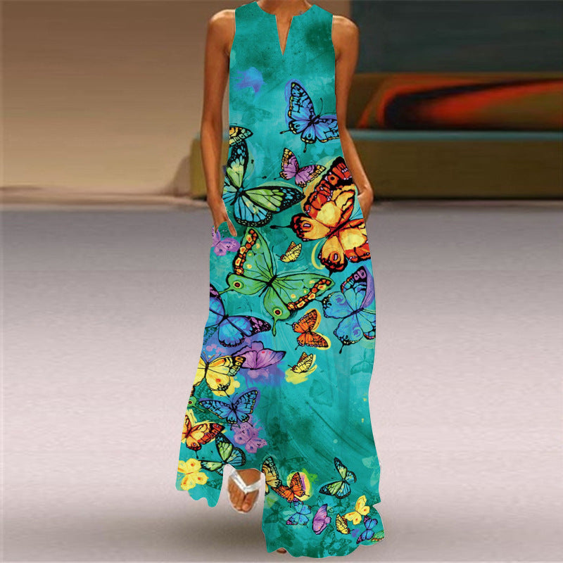 Fashion Women Floral Print Pocket Long Dresses-Boho Dresses-VLCQ-115-S-Free Shipping at meselling99