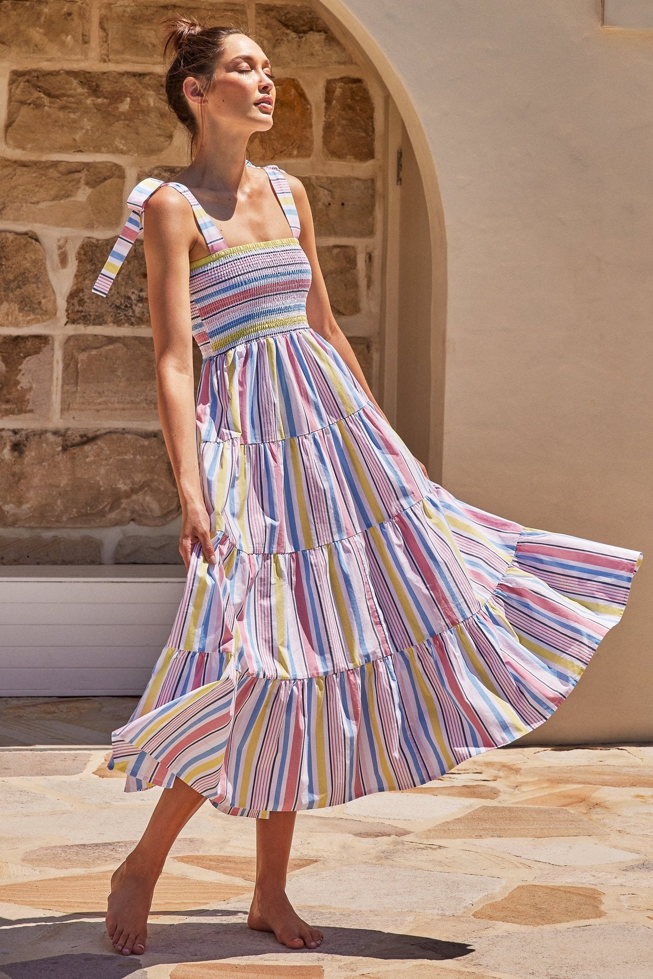 Women Summer Holiday Bangdage Long Dresses-Maxi Dresses-White Striped-S-Free Shipping at meselling99