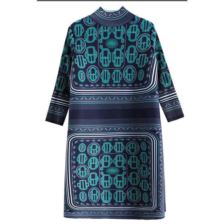 Ethnic High Neck Midi Length Dresses-Navy Blue-One Size-Free Shipping at meselling99