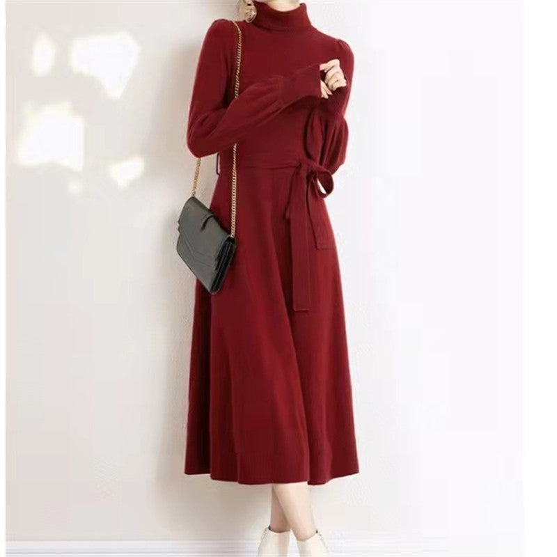Elegant Turtleneck Woolen Fall Knitting Dresses-Dresses-Free Shipping at meselling99
